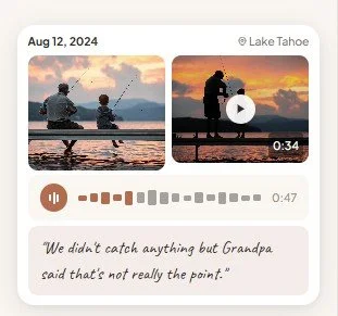 A Keeplii memory with photos, video, a voice memo and a note